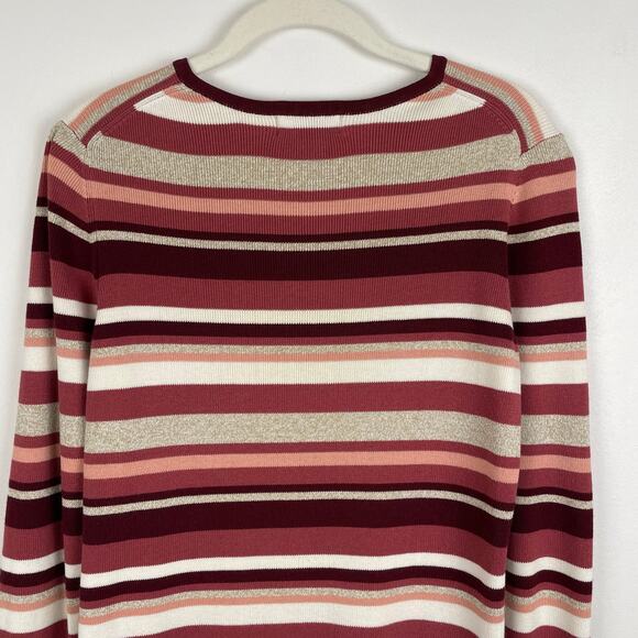 y2k Vintage Van Heusen Striped Sweater Long Sleeve Knit Top Pink Tan Cotton - Picture 9 of 12